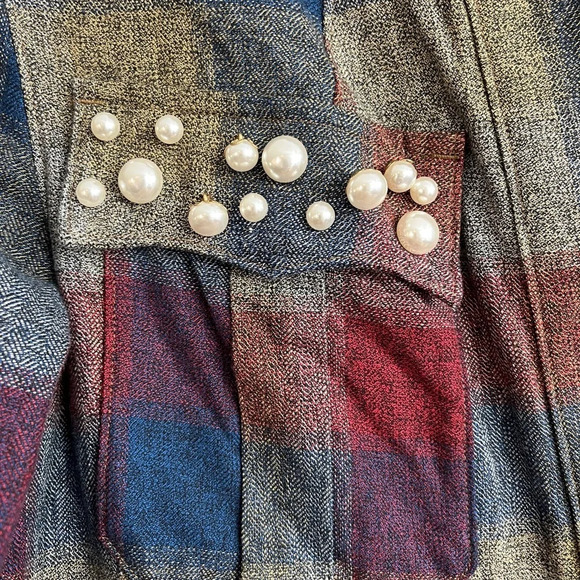 CABI Women's Pearl Embellished Zip Up Collage Plaid Jacket sz S - Picture 12 of 12